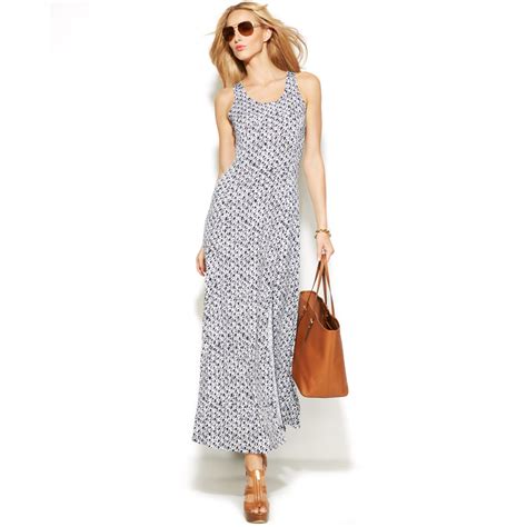 michael kors long navy dress with print bottom|Michael Kors dresses.